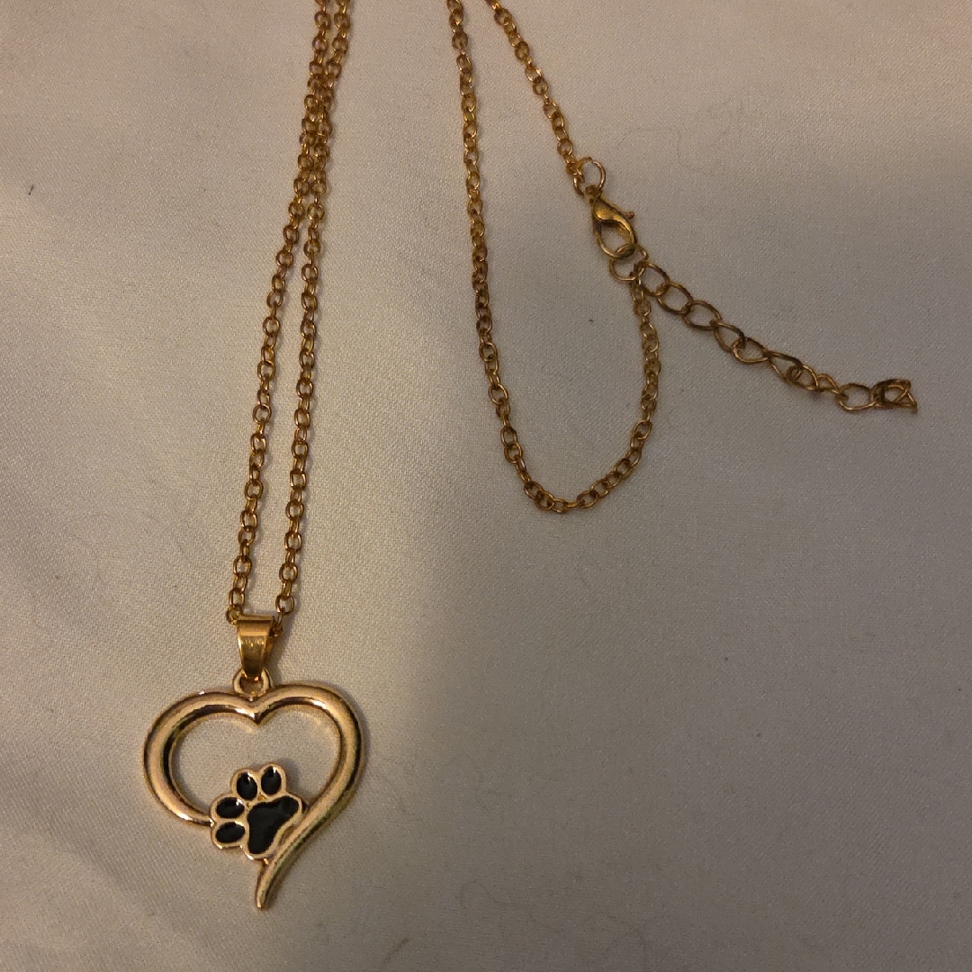 Gold Heart Necklace With Paw Pendant
